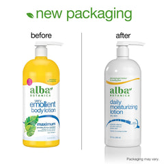 Lotion Alba Botanica Very Emollient Maximum, peau nourrie et confortable après l'hydratation.