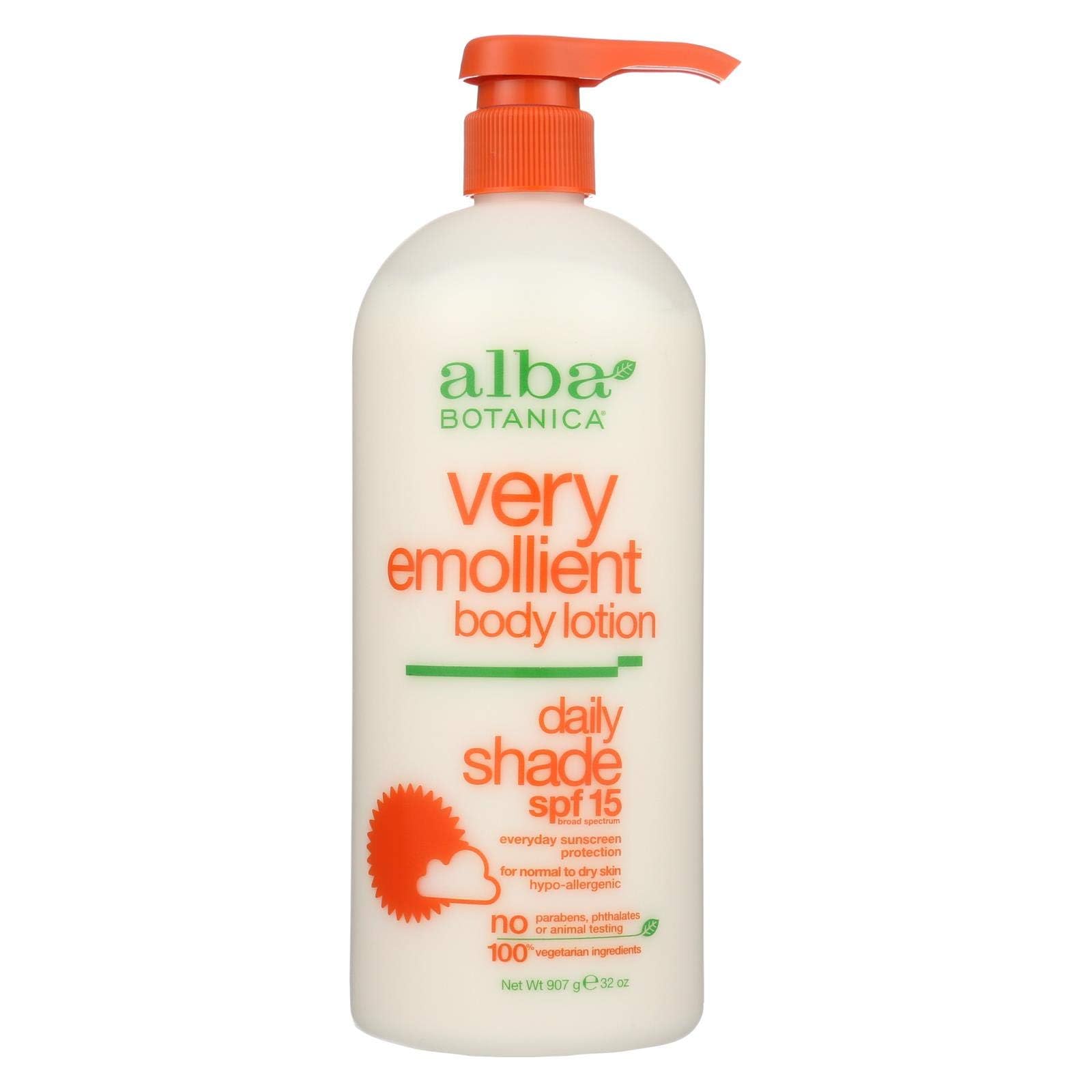 Lotion corporelle Alba Botanica texture soyeuse pour peau hydratée avec SPF 15