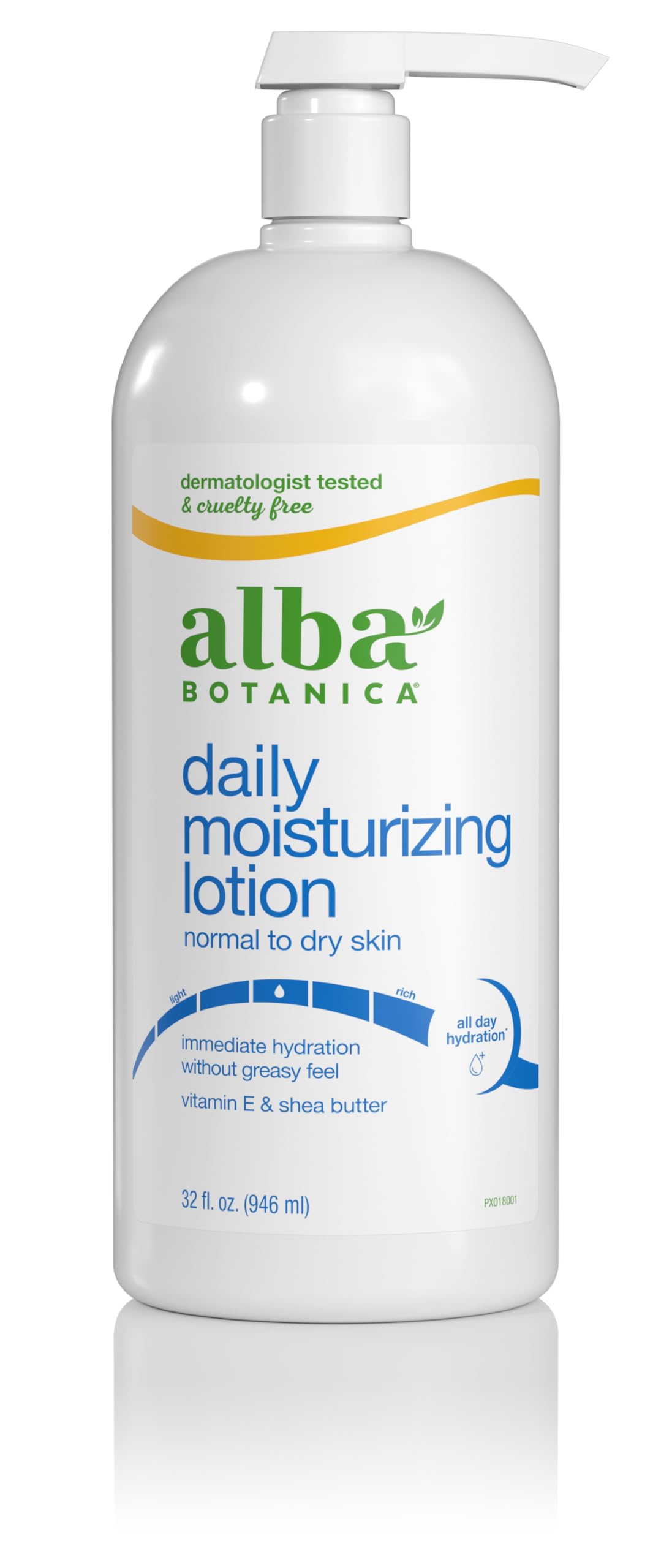 Lotion Alba Botanica, flacon 32 oz, hydratation durable pour la peau.