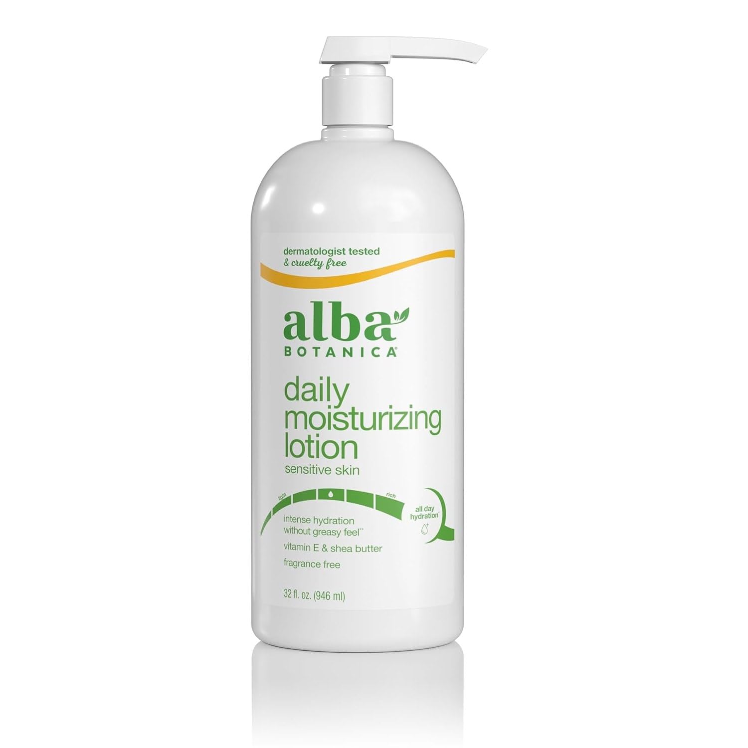 Alba Botanica Lotion Emollient sans senteur, bouteille 32oz, hydratation durable.