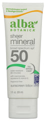 Alba Botanica lotion minérale SPF50 en tube de 89 ml pour une application rapide.
