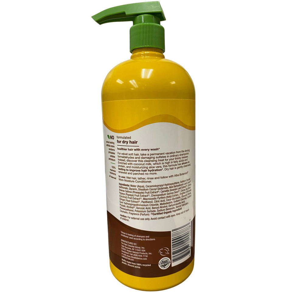 Alba Botanica More Moisture Shampoo, ingrédients sans parabènes et phthalates, cheveux plus sains.