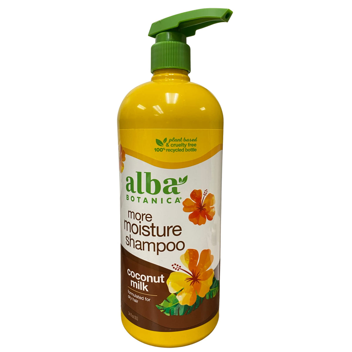 Alba Botanica More Moisture Shampoo, bouteille 34 oz, hydratation grâce au lait de coco.