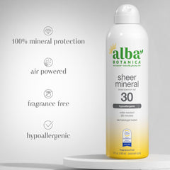 Spray minéral SPF 30 sans parfum d'Alba Botanica pour un usage quotidien