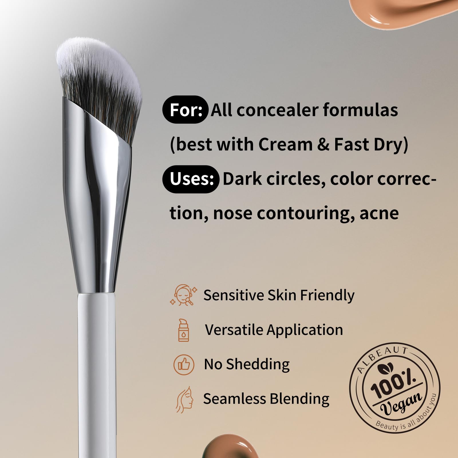 ALBEAUT pinceau concealer angulaire – application facile liquides et crèmes sans bavure.