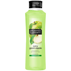 Shampooing Alberto Balsam Juicy Green Apple, bouteille visible pour une routine capillaire quotidienne.