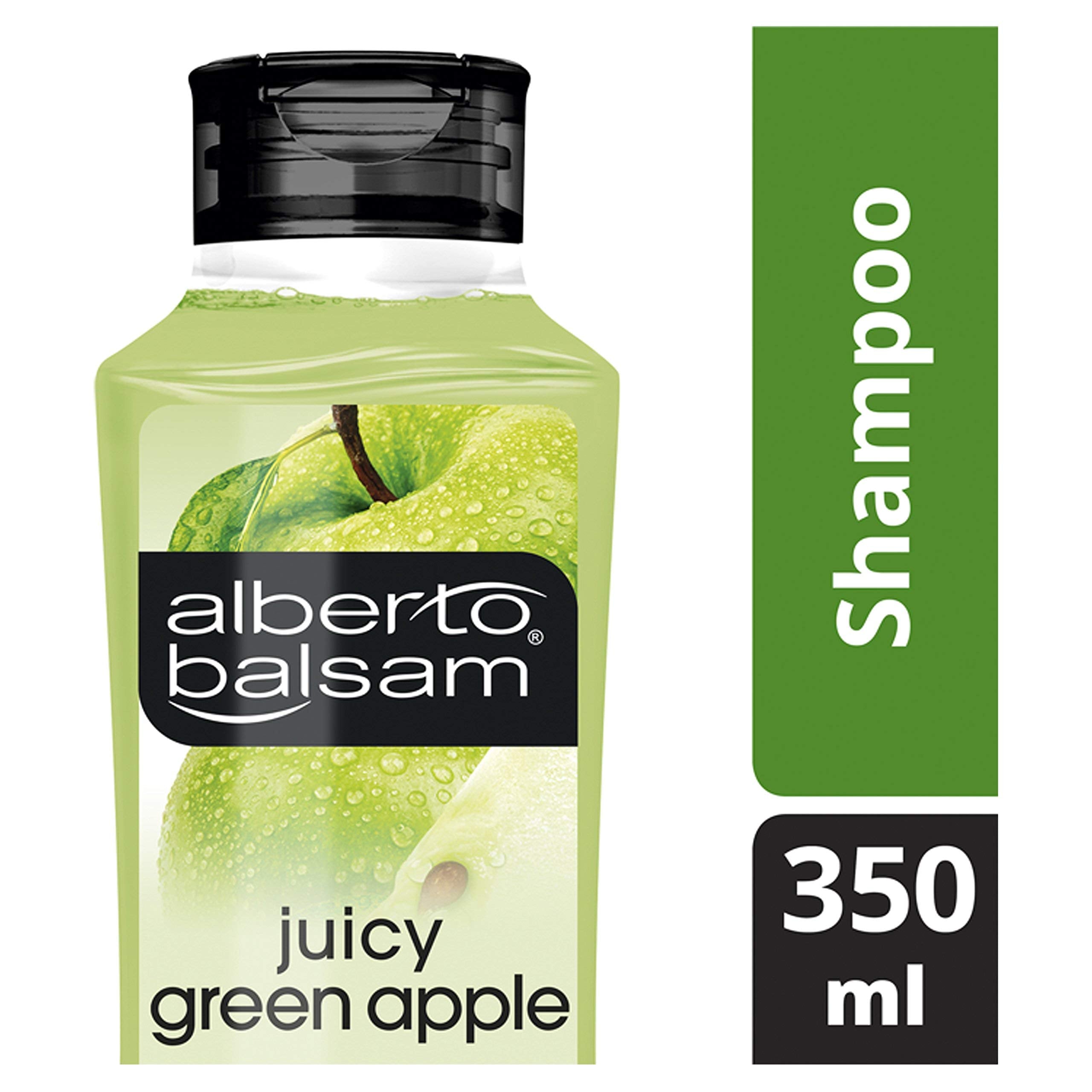 Mousse généreuse avec Alberto Balsam Juicy Green Apple, expérience de lavage douce et efficace.