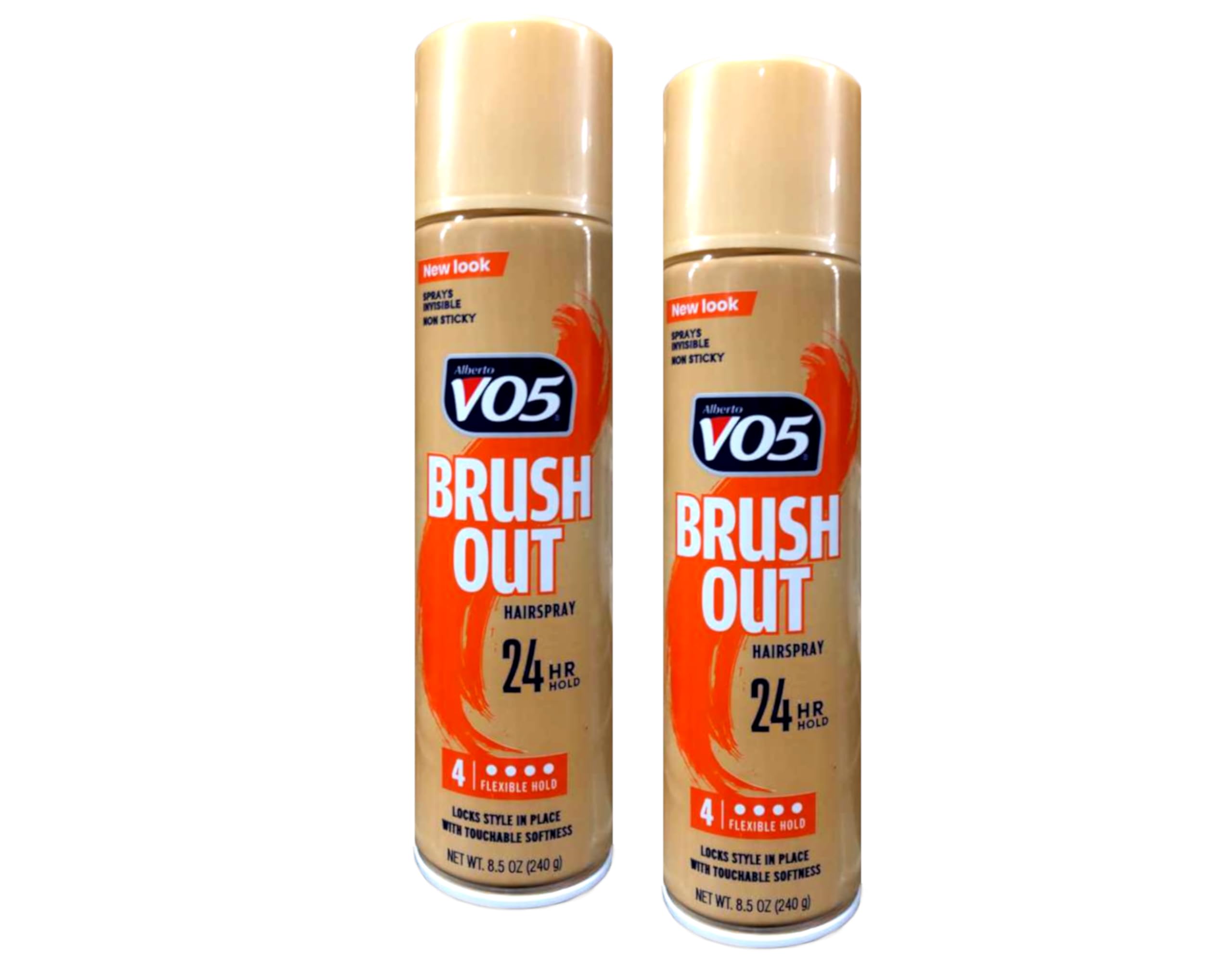 Alberto VO5 Brush Out Hairspray bottle front offers lightweight hold for soft, movable style.