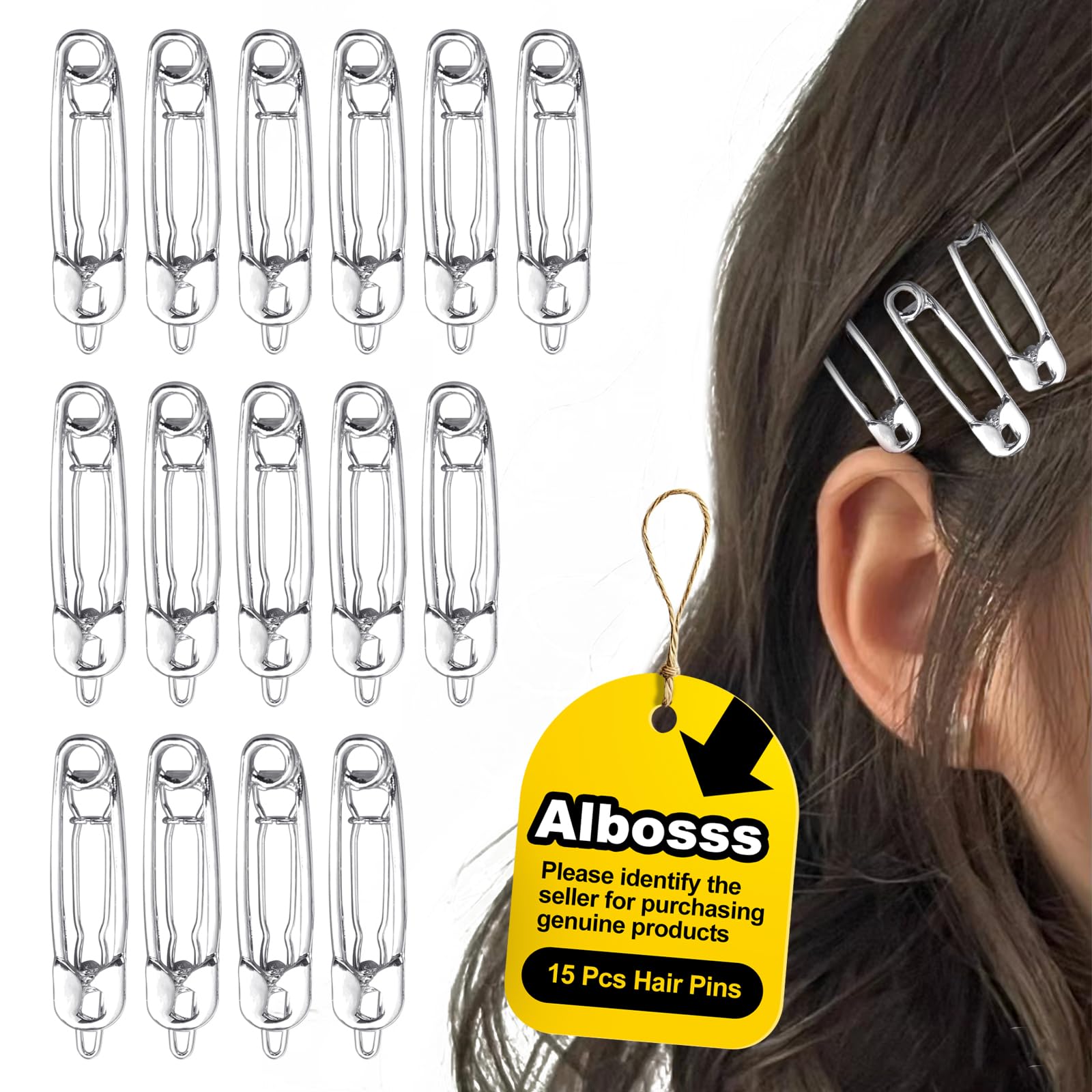 Épingle sécurité en métal argent Albooss pour cheveux et look gothique.