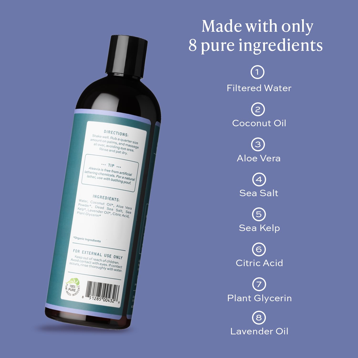 Aleavia gel douche lavande, versement fluide et mousse généreuse pour une expérience sensorielle.