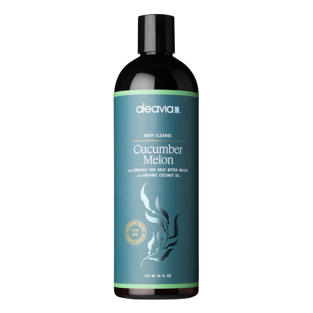 Aleavia nettoyant corps prébiotique, bouteille et etiquette, hydratation légère.