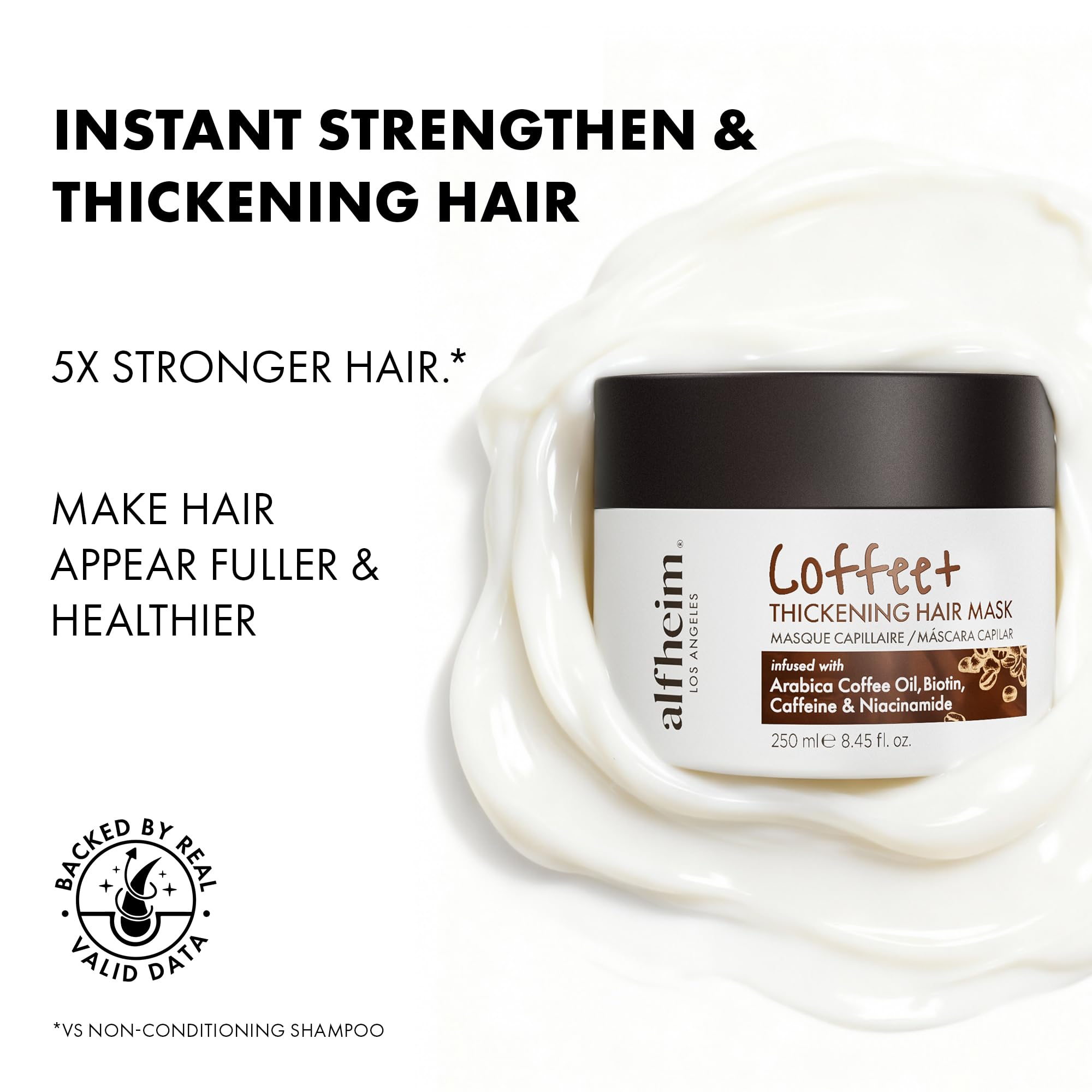 ALFHEIM Coffee+ masque-cheveux densite-visuelle: résultat visible d'une chevelure plus épaisse