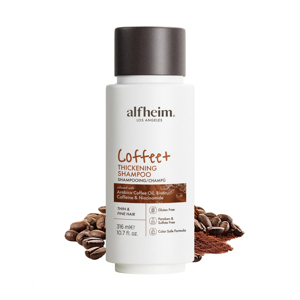 ALFHEIM Coffee+ Shampoing en flacon, révèle le volume des cheveux fins.