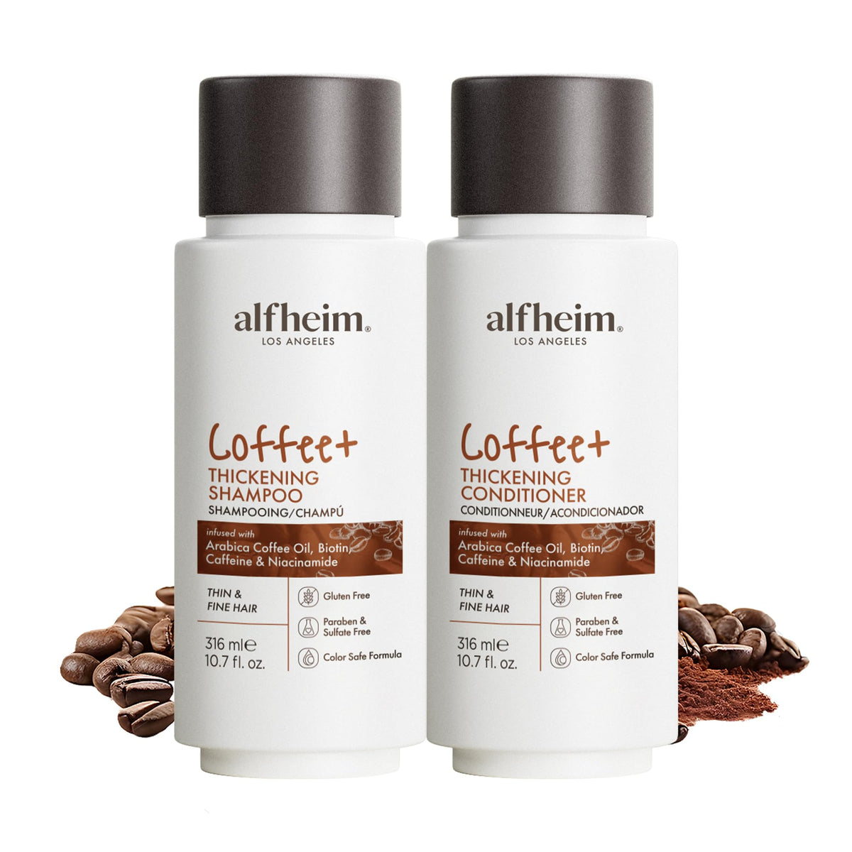 ALFHEIM Shampoing épaisseur bouteille : volume dès la racine sans lourdeur.