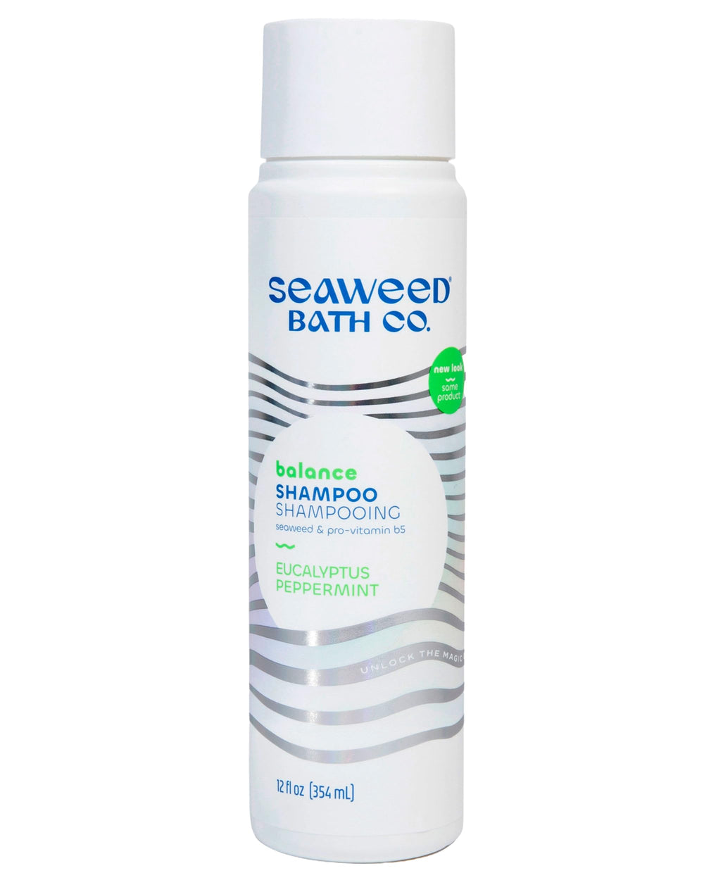 Shampoing équilbire Seaweed Bath Co, bouteille, hydratation légère et équilibre du cuir chevelu.