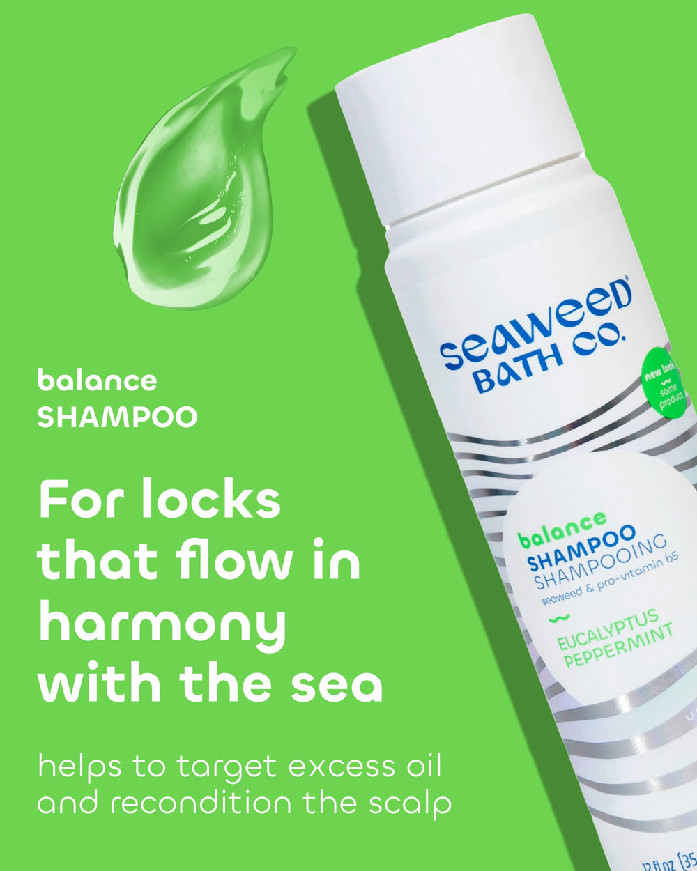 Shampoing équilibre Seaweed Bath Co, pompe, expérience rafraîchissante menthe-poivrée eucalyptus.