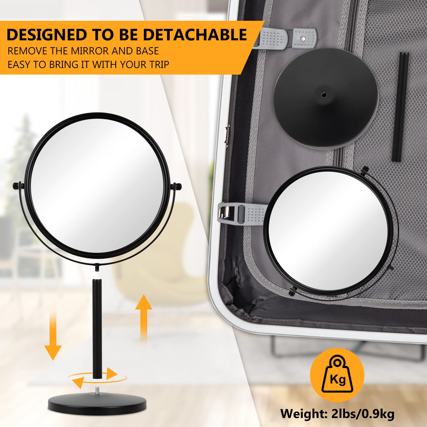 ALHAKIN Miroir Maquillage acier noir, design moderne et durable.