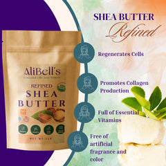 AliBell's Beurre de Karité raffiné sans parfum — morceaux solides faciles à faire fondre.