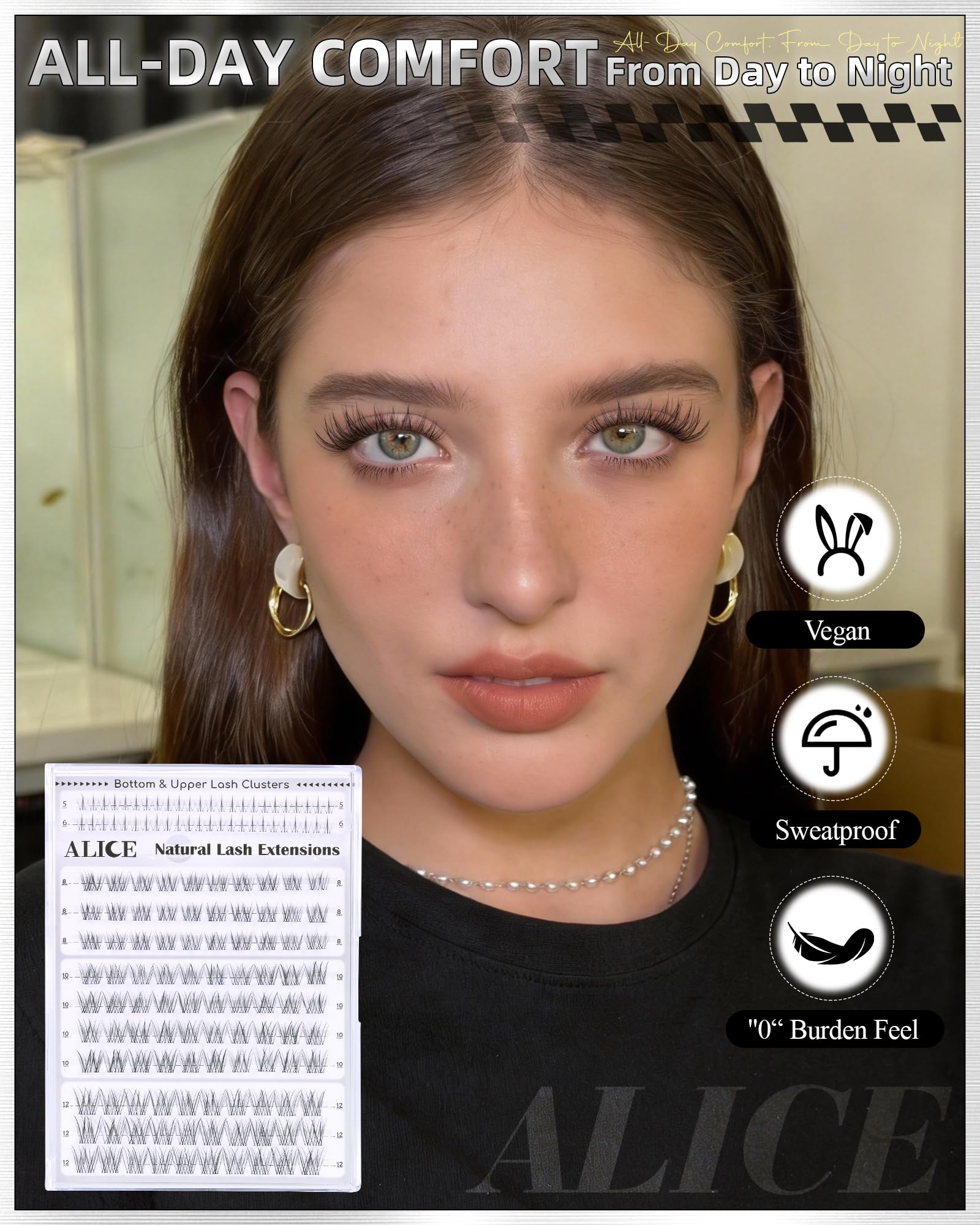 ALICE cils-naturels clusters, pose-facile, parfait pour les débutantes en extensions de cils.