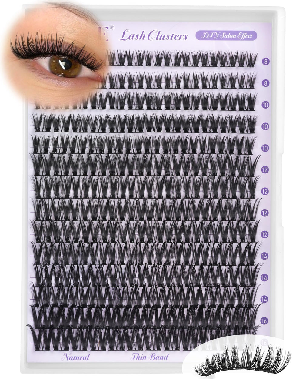 ALICE Flaunt Lash Clusters 8-16 mm, bande fine, fini naturel.