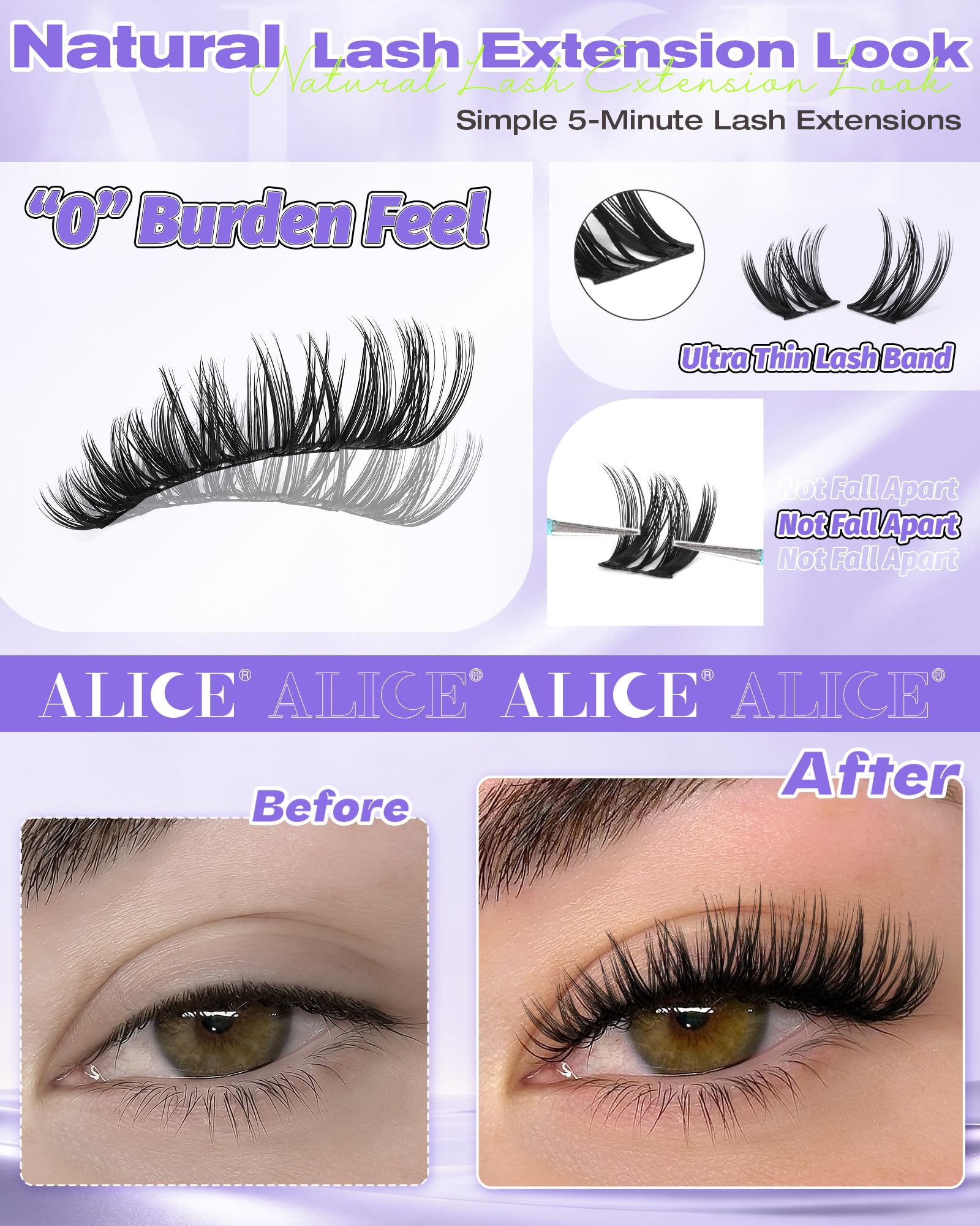 ALICE Flaunt Lash Clusters application rapide à domicile.