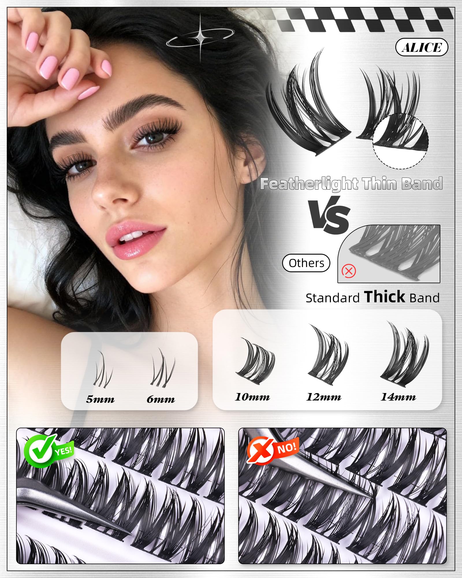 ALICE Flaunt Lash Clusters gradation naturelle 10–14 mm pour un regard authentique.