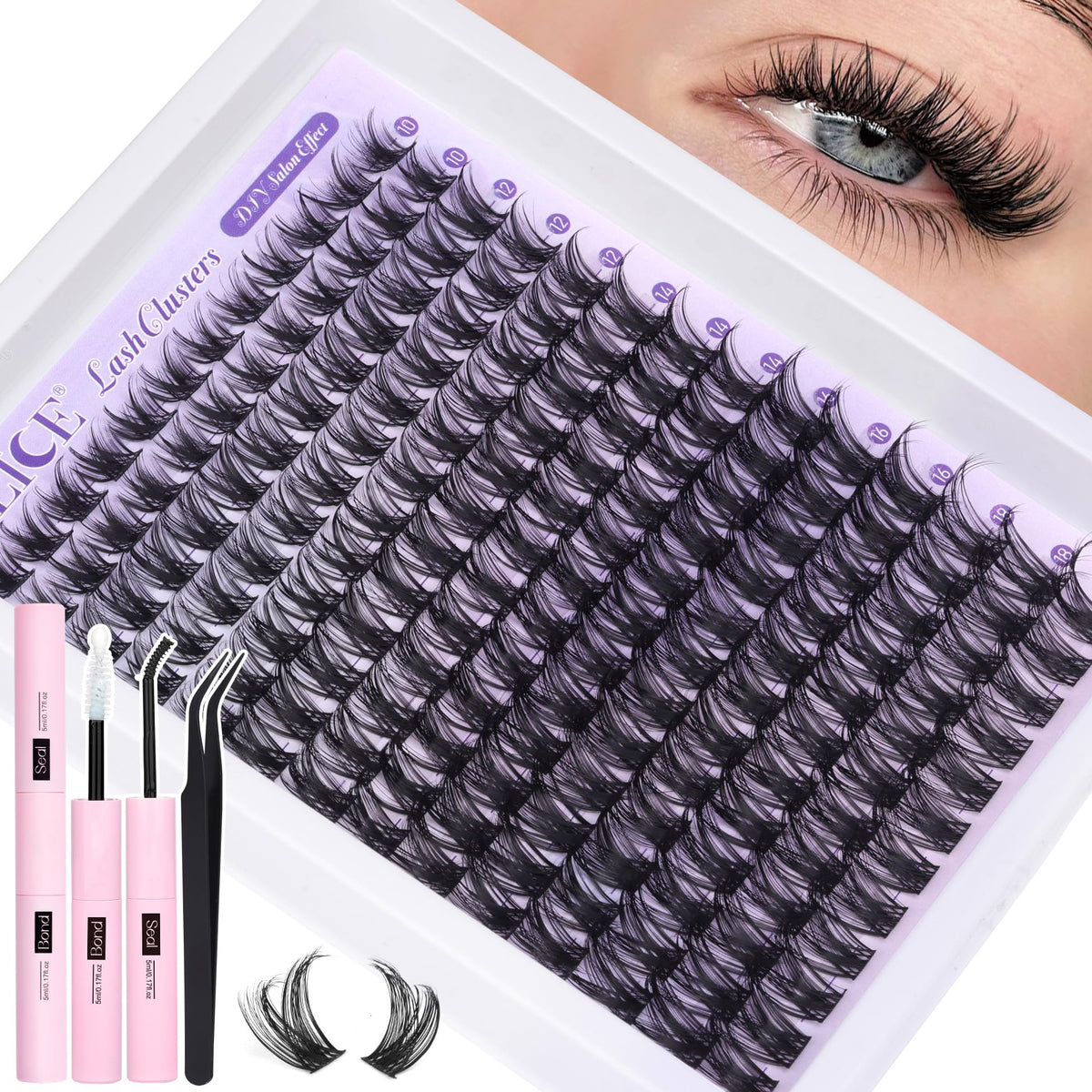 ALICE kit clusters cils 10-18 mm, 168 pièces, pour un regard naturel et personnalisable.