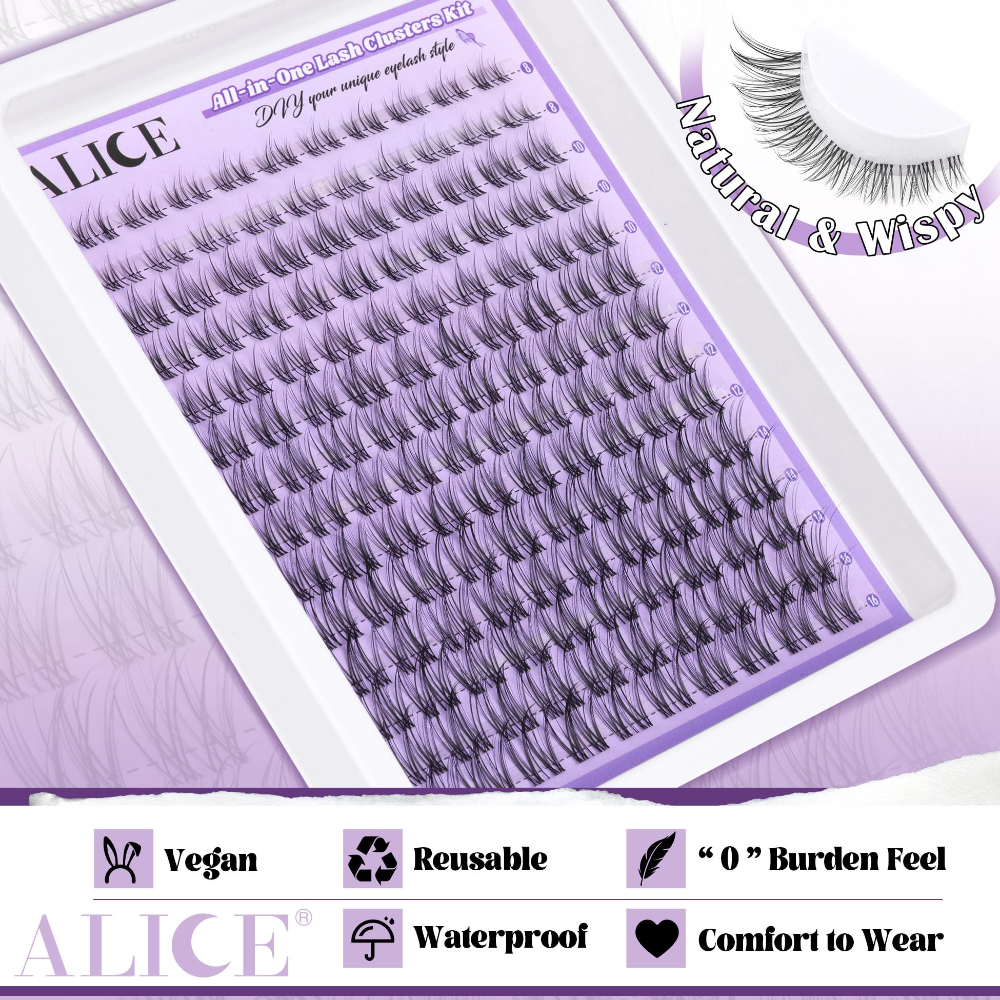 ALICE kit extension cils — 140 pièces de grappes pour un look dense.