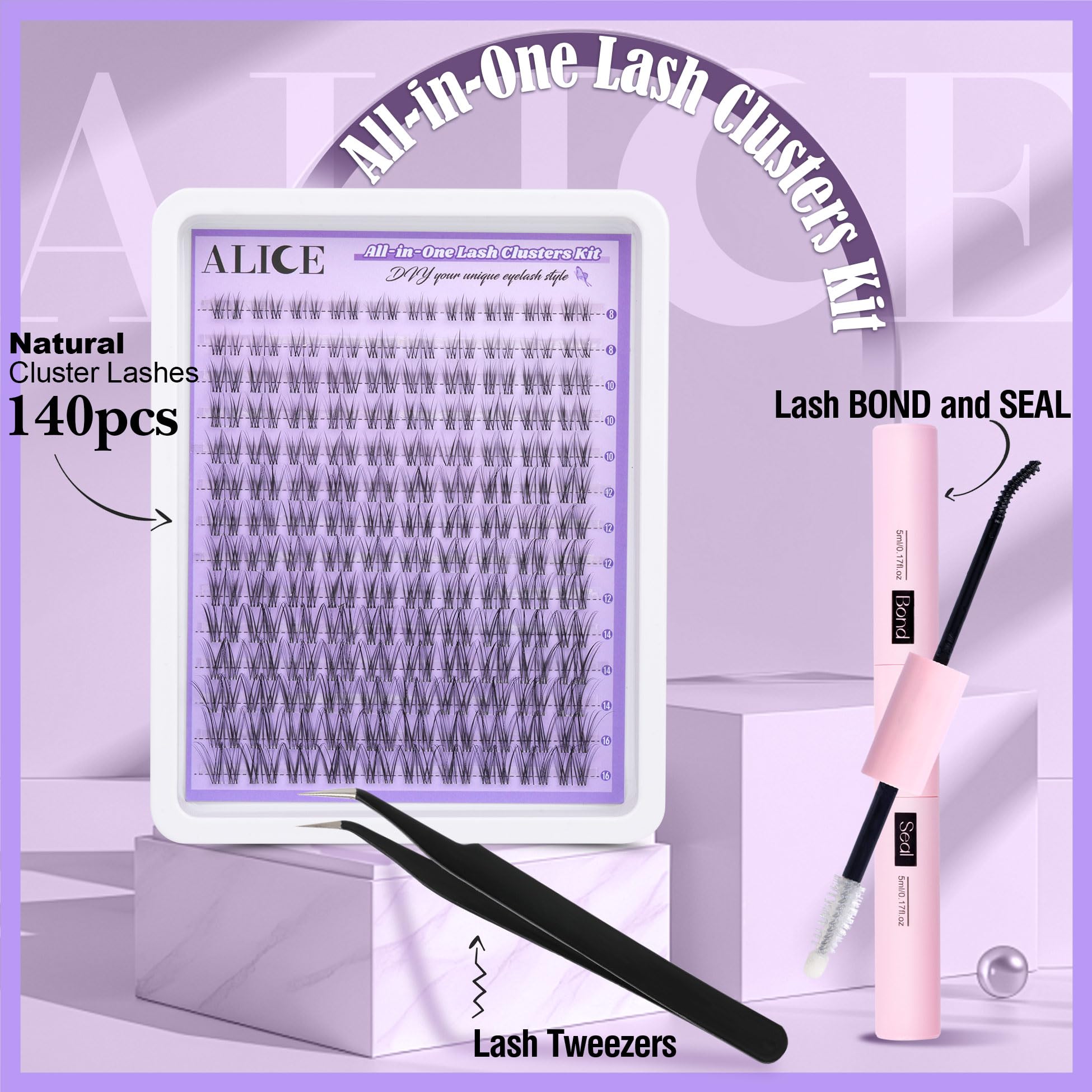 ALICE kit extension cils — colle et scellant pour une tenue fiable.