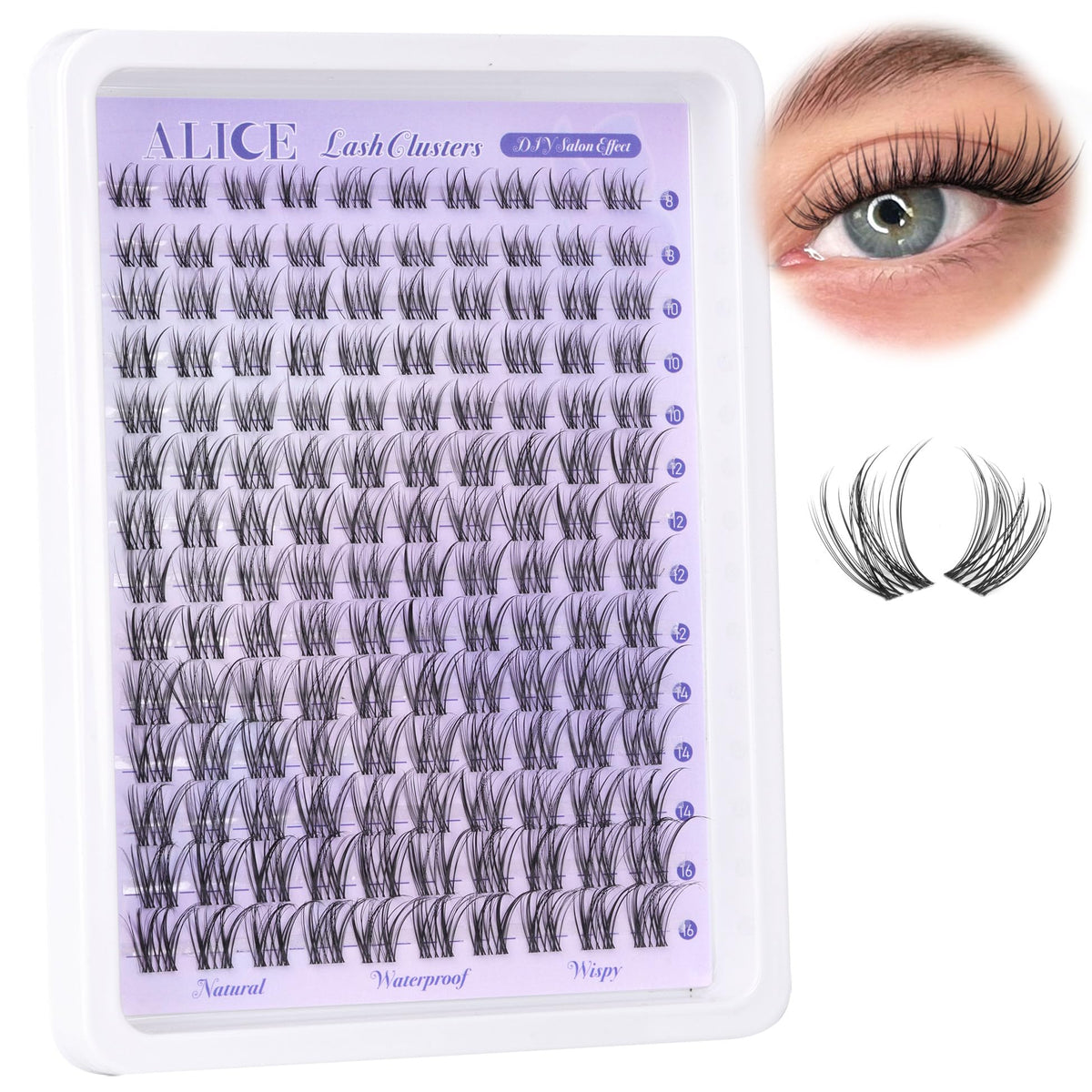 ALICE Lash Clusters avec bande invisible 8mm pour un regard naturel et confortable.