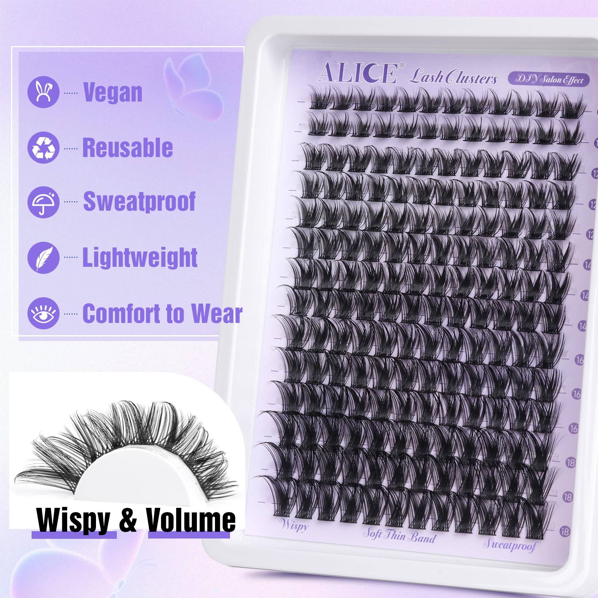 ALICE Lash Clusters bande ultra-fine : confort optimal et mélange homogène.