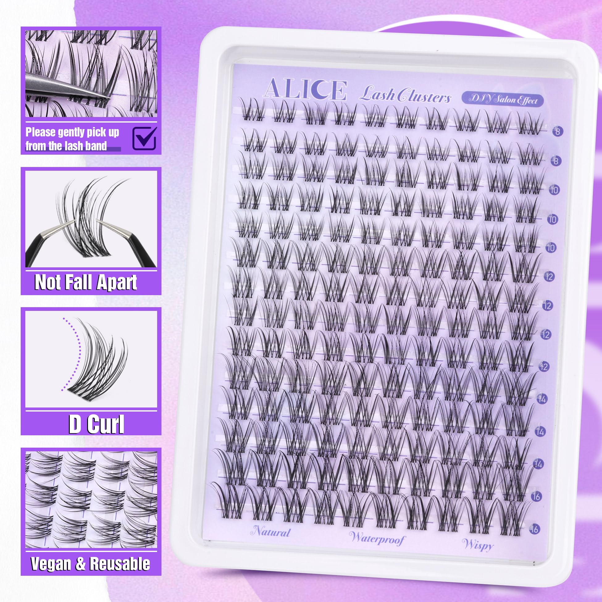 ALICE Lash Clusters cils réutilisables pour un charme qui dure toute la journée.
