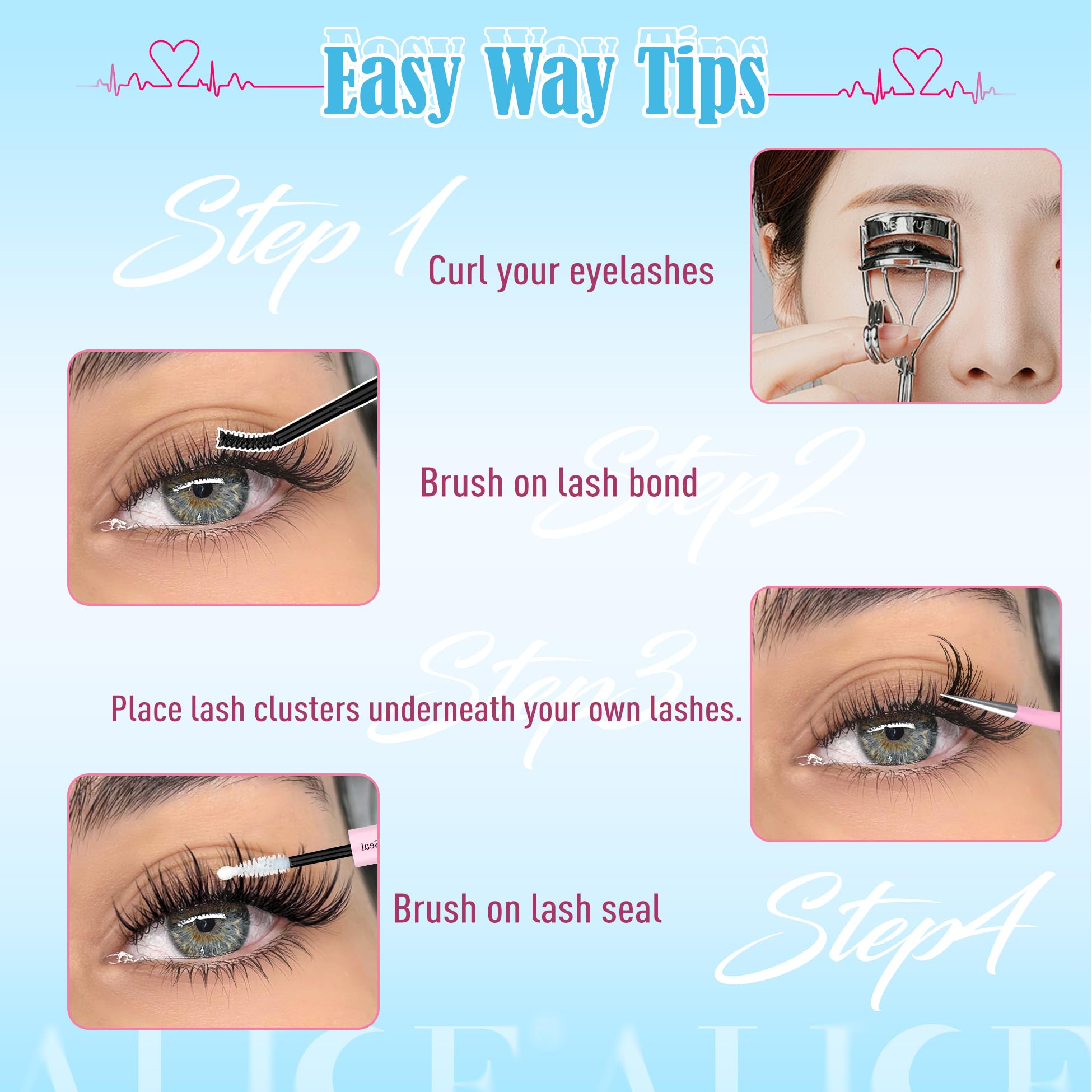 Application au niveau des yeux avec le kit ALICE Clusters pour un look expressif.