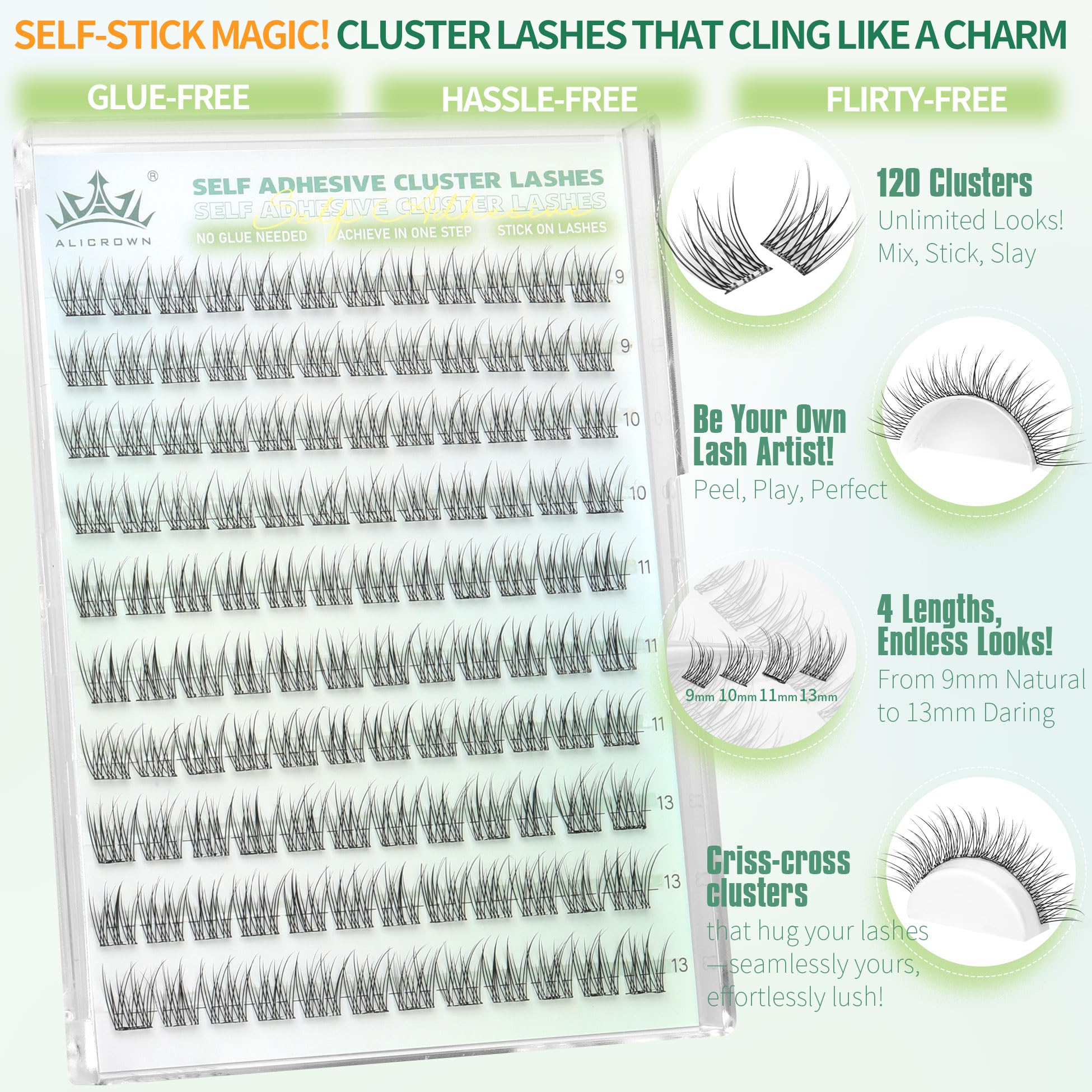 ALICROWN HAIR cils adhésifs naturels 11mm – superposition facile pour volume.