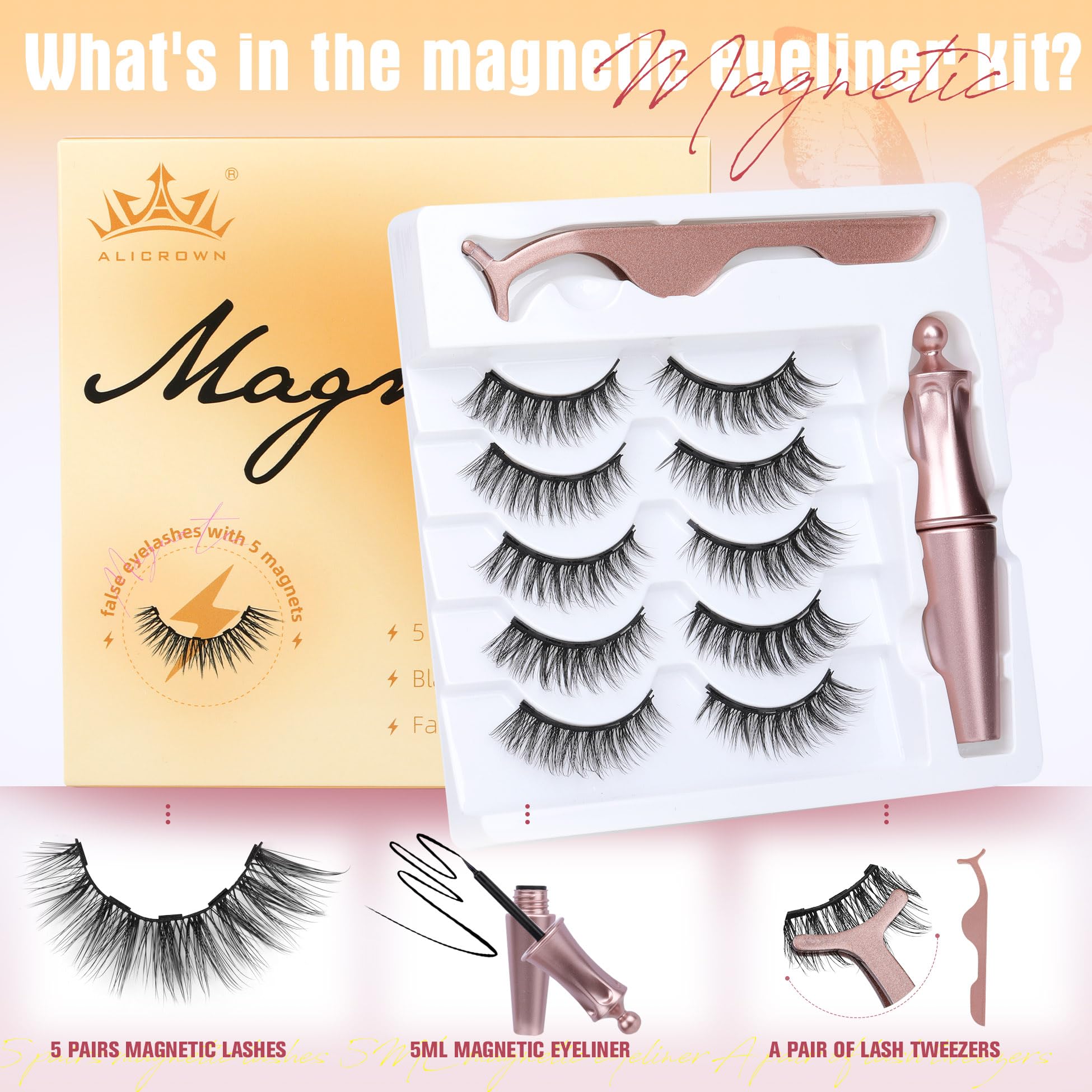 Cils magnétiques avec eyeliner noir pour un maquillage sans colle et irritation.