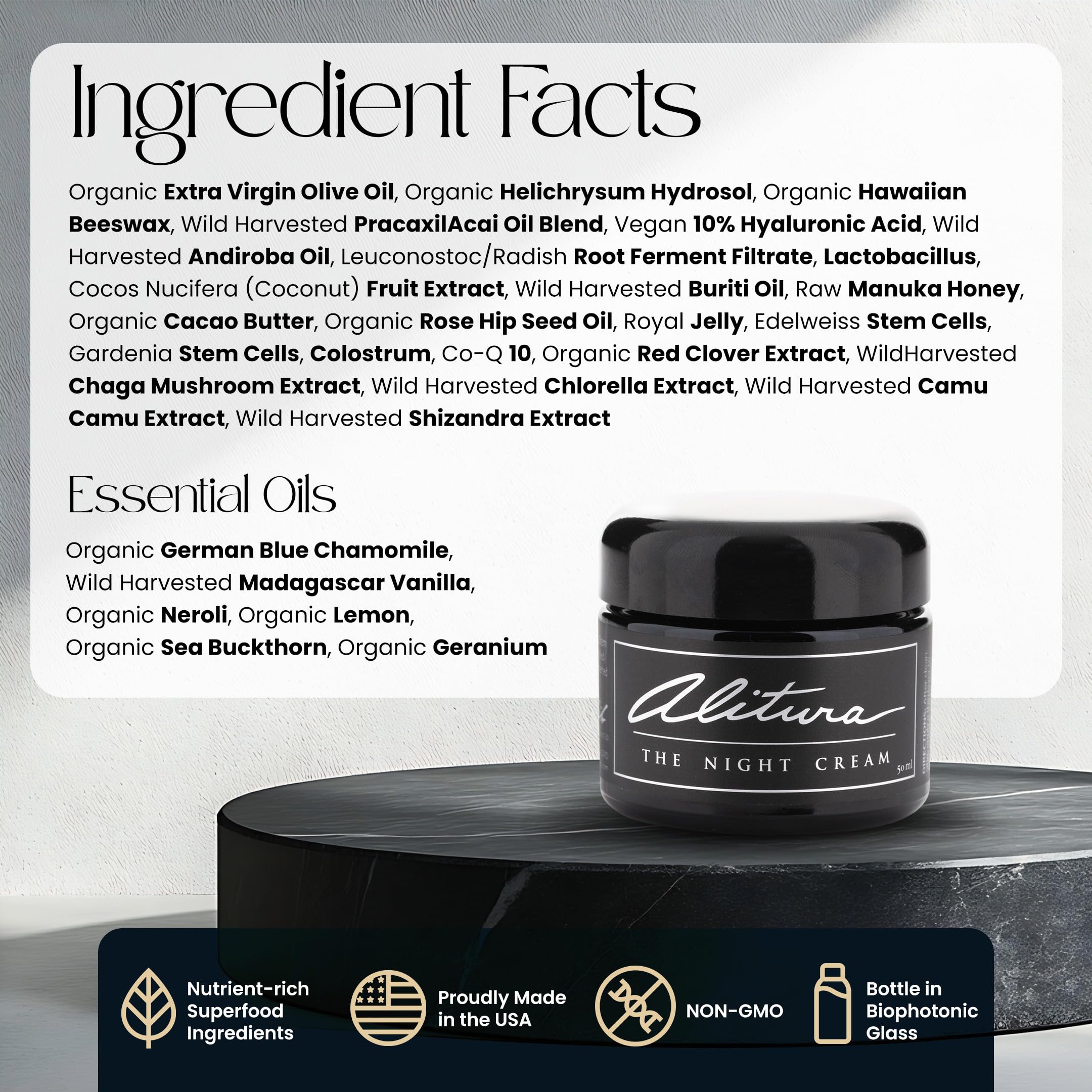 Alitura Crème Nuit Buriti et Camu Camu – nutriments riches pour teint lumineux.