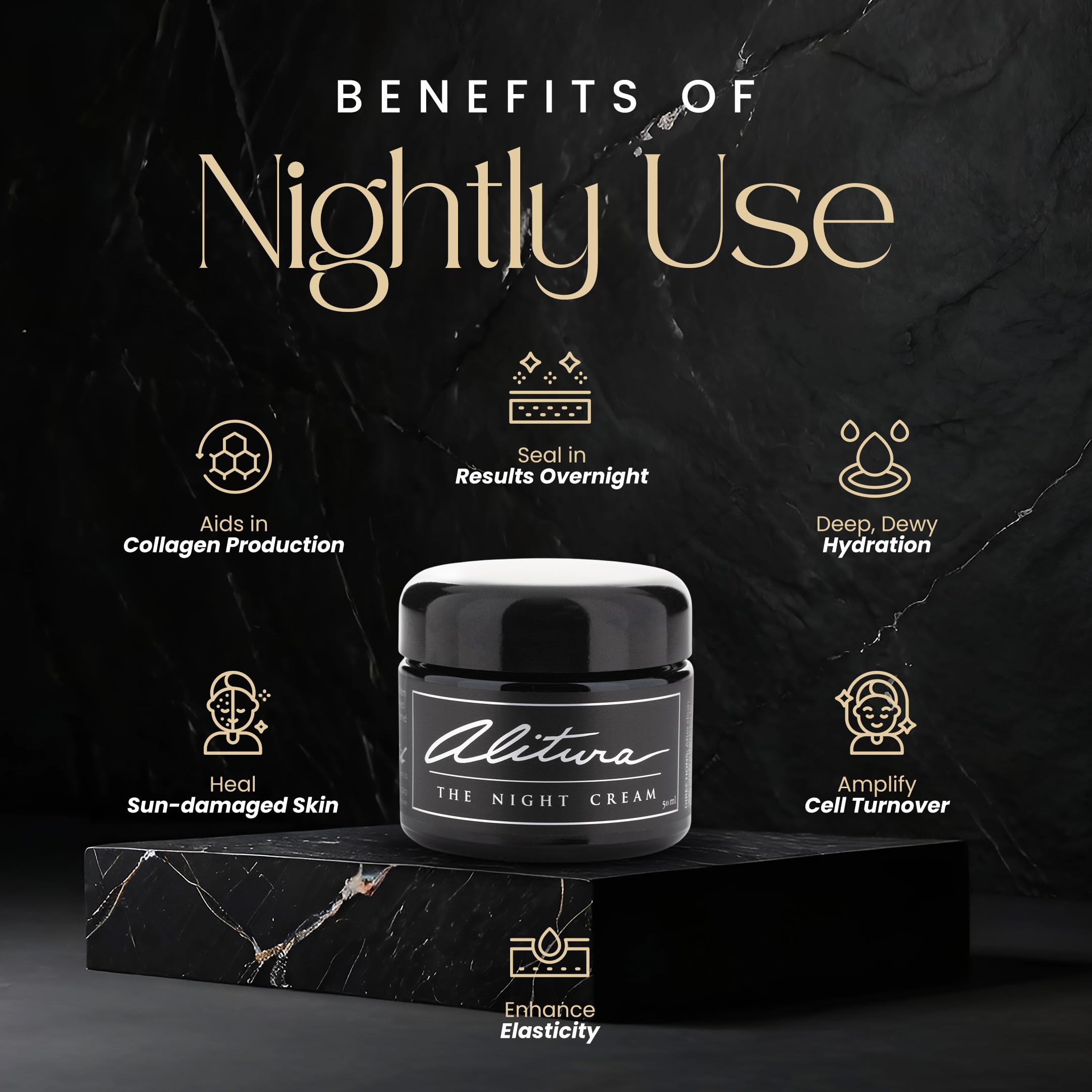 Alitura Crème Nuit Edelweiss et Gardenia – soutien naturel à l’élasticité de la peau.