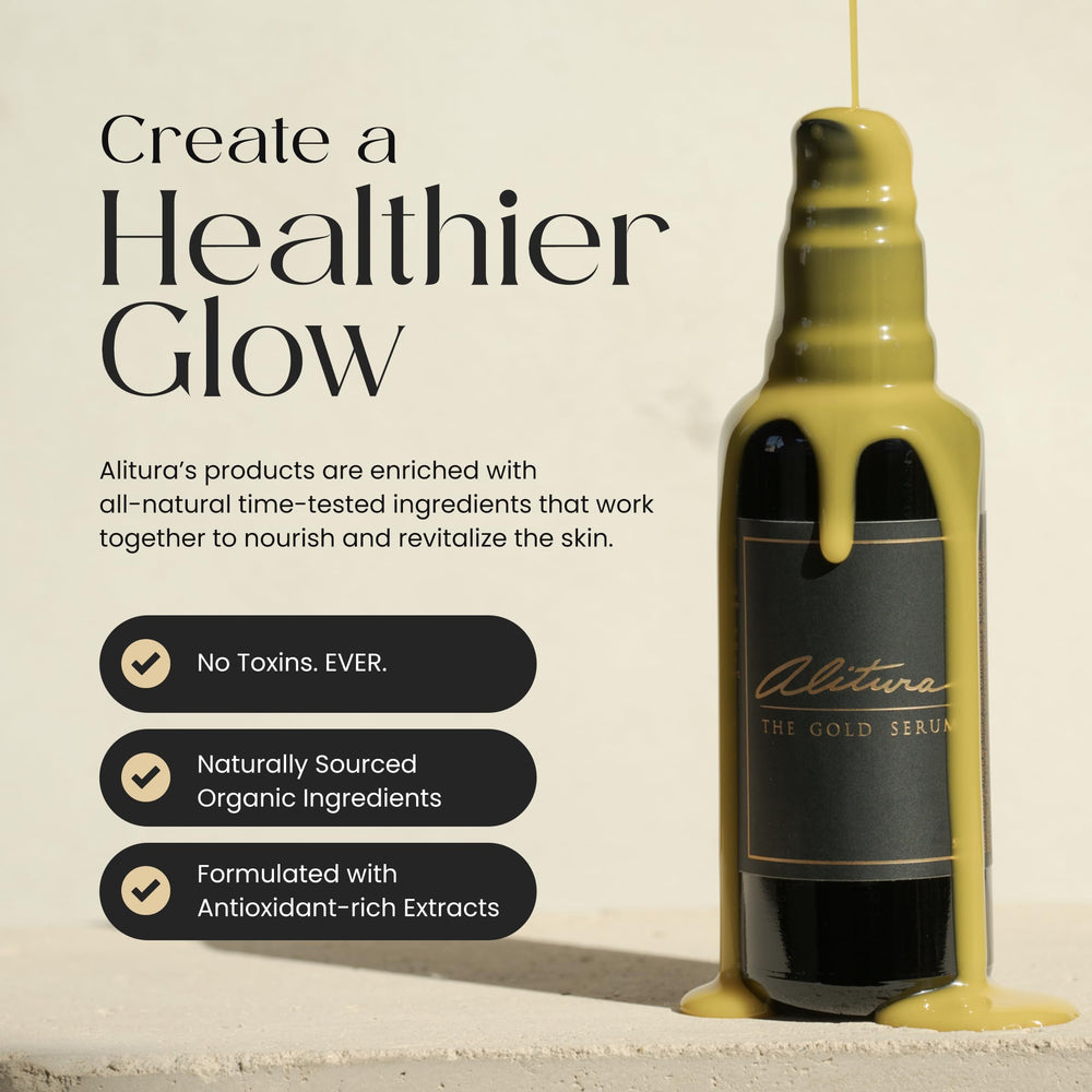 Alitura Sérum Doré – application simple sur la peau pour un soin concentré.
