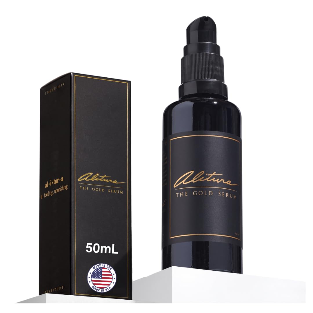 Alitura Sérum Doré – bouteille élégante, hydratation durable et teint lumineux.