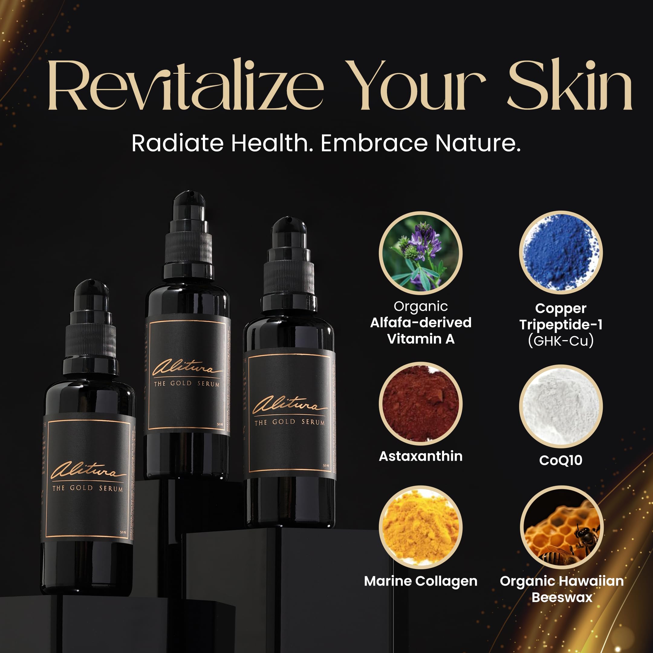 Alitura Sérum Doré – actifs astaxanthine et collagène pour revitaliser la peau.