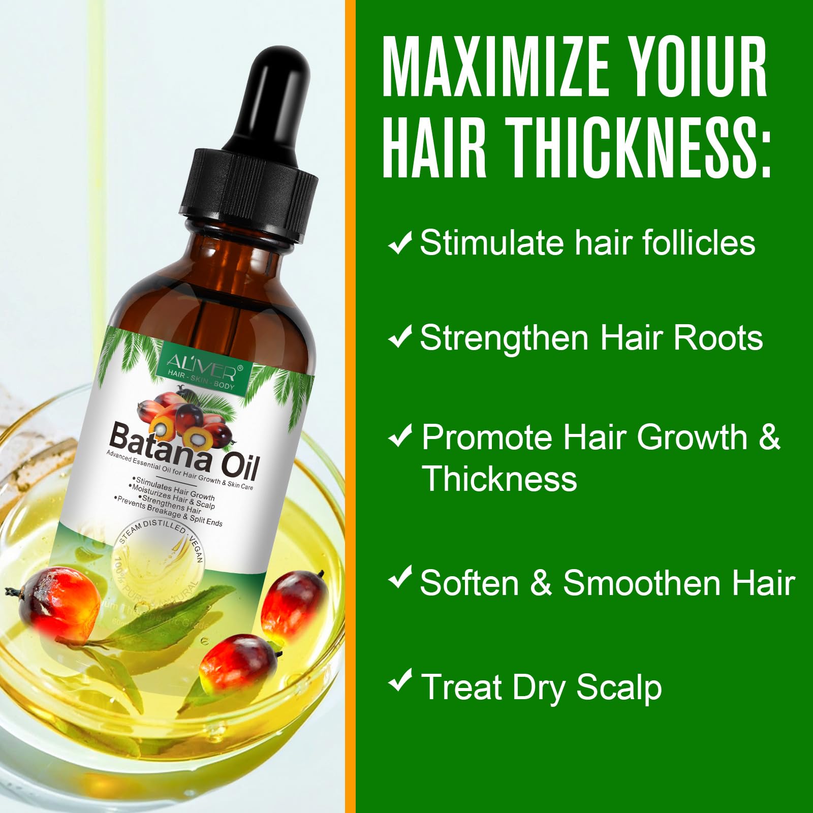 ALIVER Batana Huile: pénétration profonde pour une hydratation durable des cheveux.