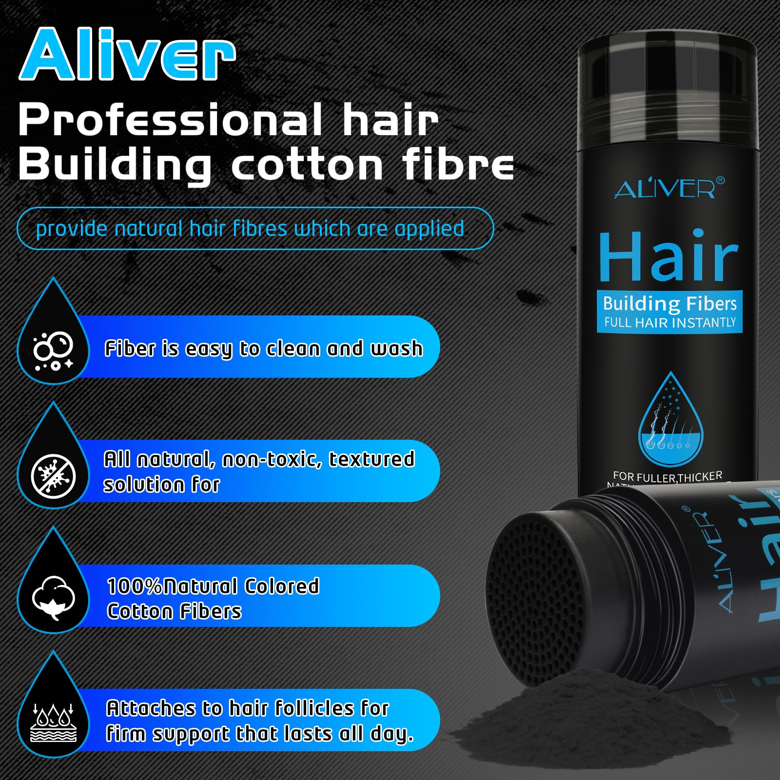 ALIVER fibres capillaires noir – couleur naturelle assortie à votre chevelure.