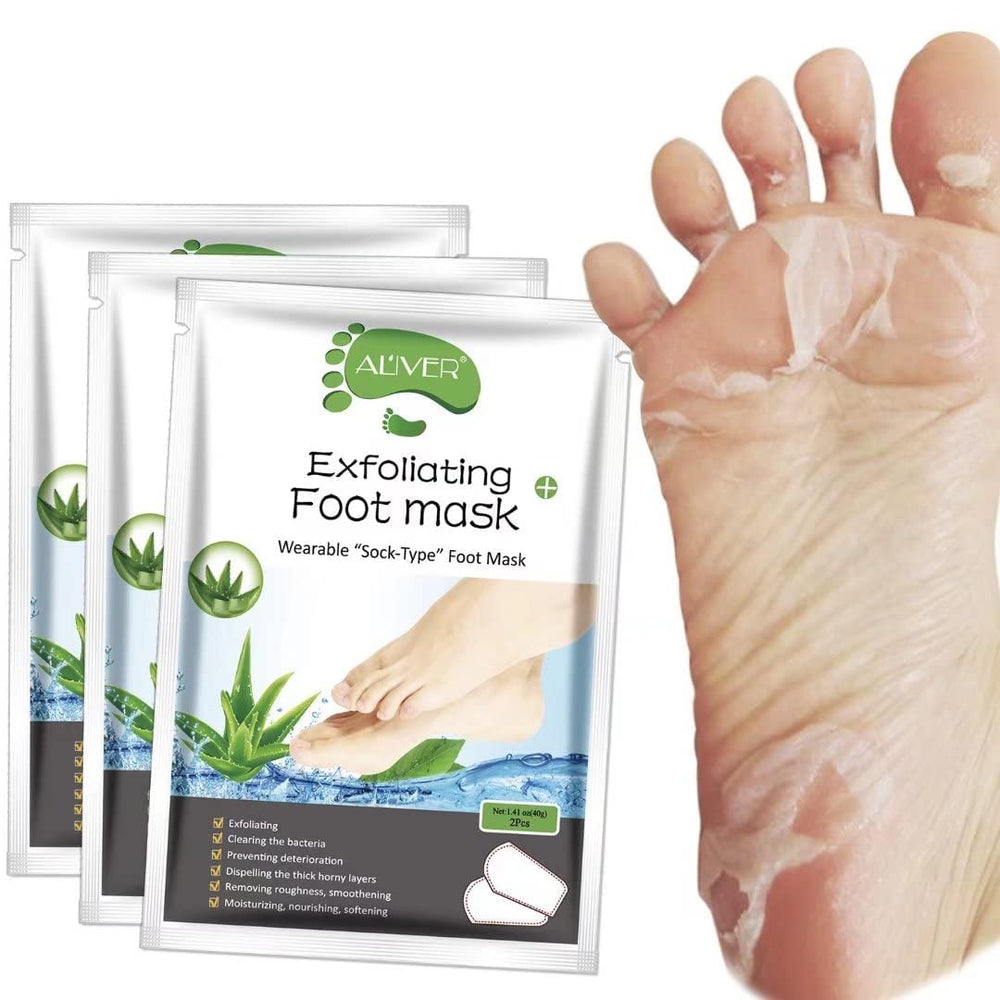 ALIVER Foot Peel Mask 3 Pack — emballage pratique pour le rangement et la preparation