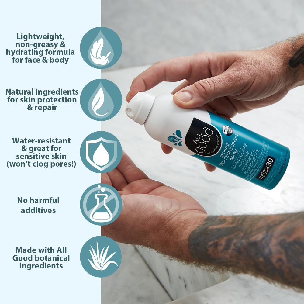 All Good Sport Spray – application dans la paume pour une couvrance uniforme.