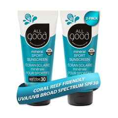 All Good Sunscreen sport-mineral, bouteille prête pour visage et corps, protection SPF 30.