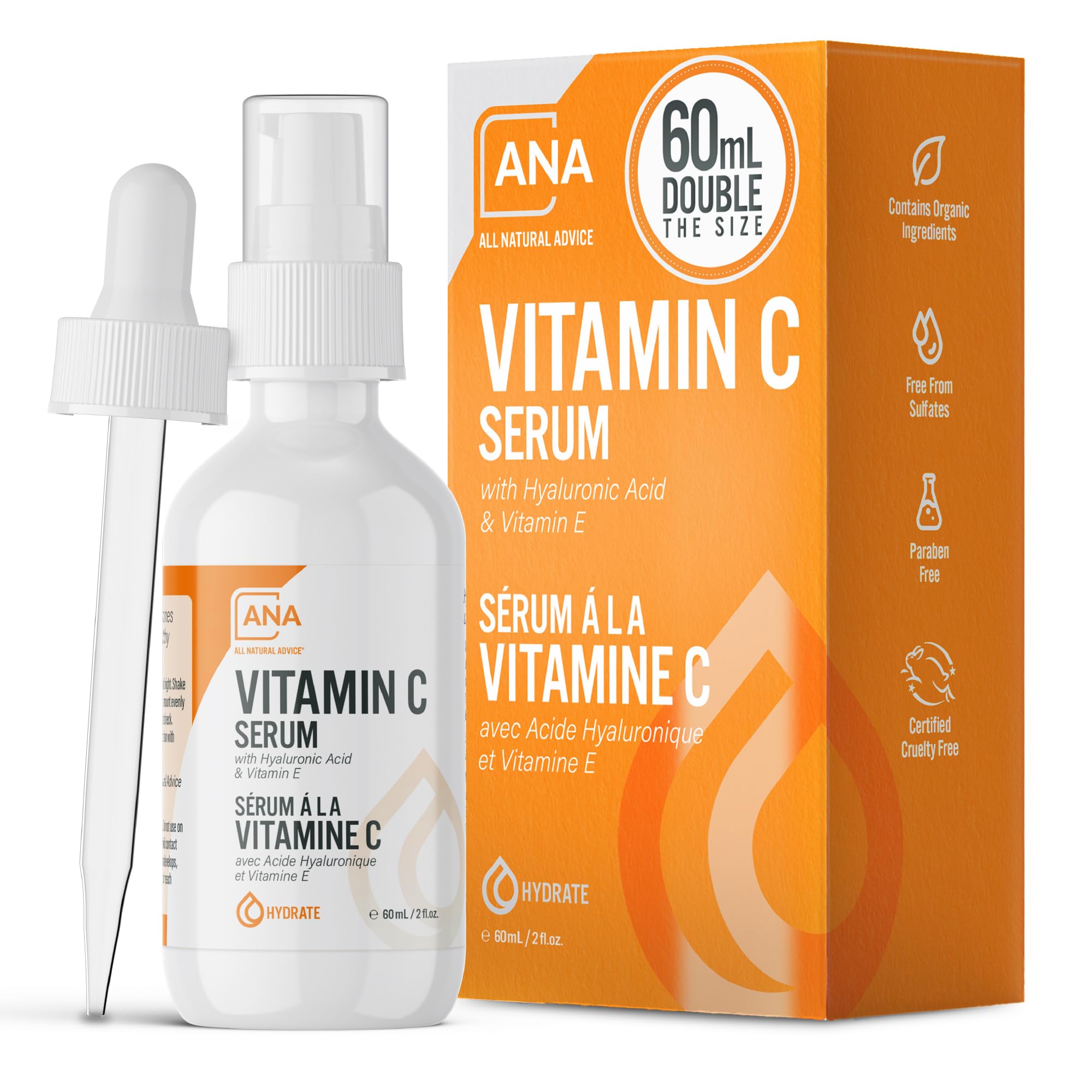 All Natural Advice Sérum vitamine C - bouteille UV pour préserver l’efficacité.