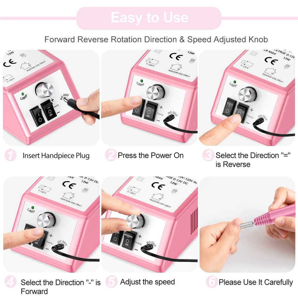 Design rose d'Alle's Nail Drill, esthétique agréable dans votre kit beauté.