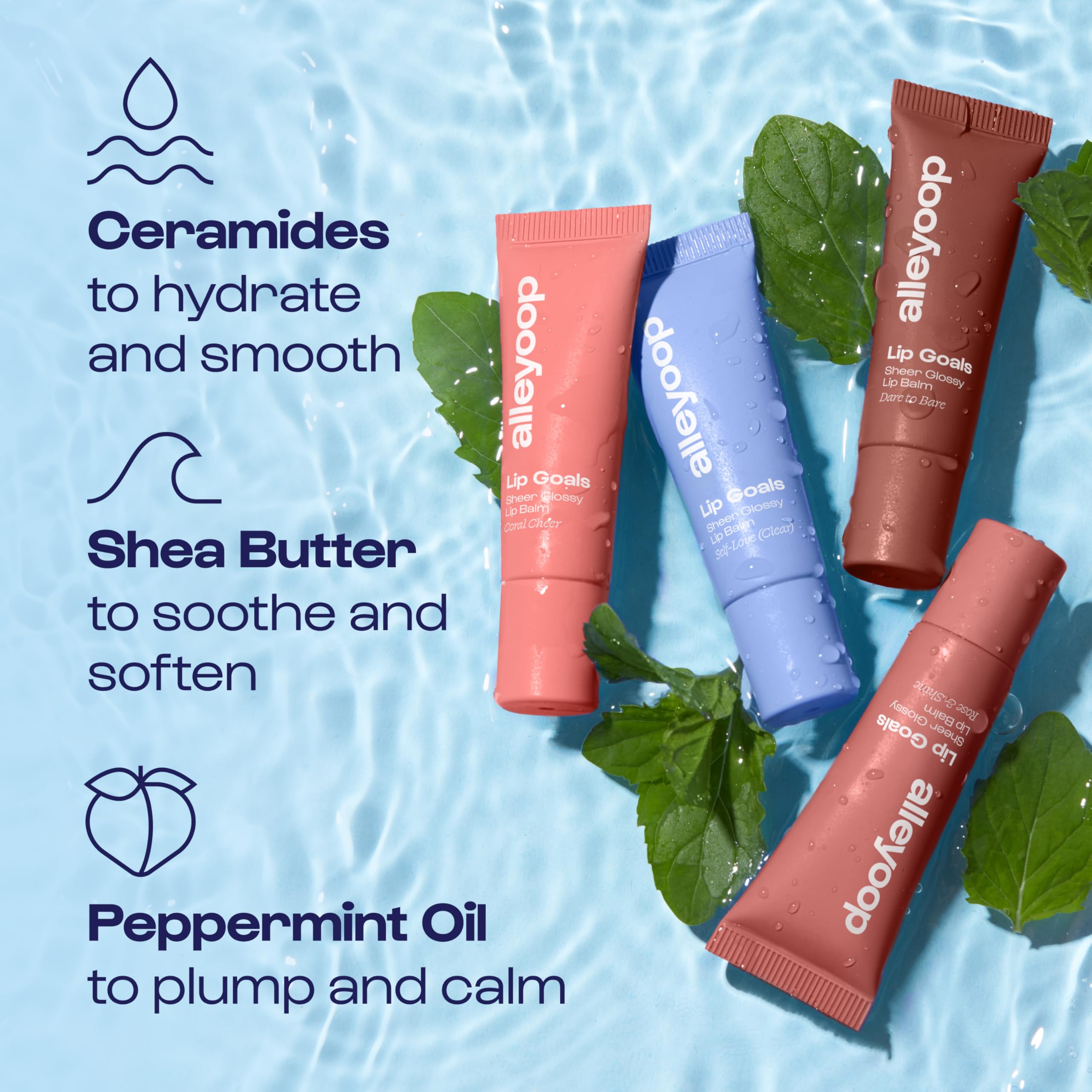 Alleyoop Lip Goals vegan clean formula in a sleek tube.
