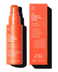 Sérum Allies of Skin vitamine C 35% sur flacon, éclat durable.
