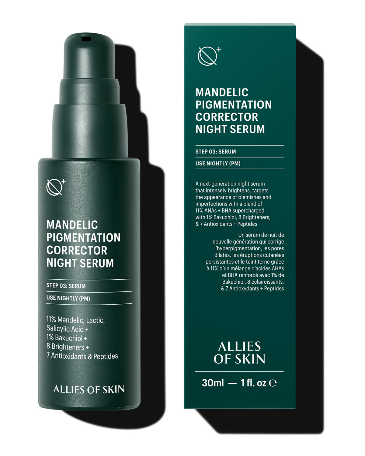 Allies of Skin: bouteille du sérum Mandelic prête à éclaircir le teint.